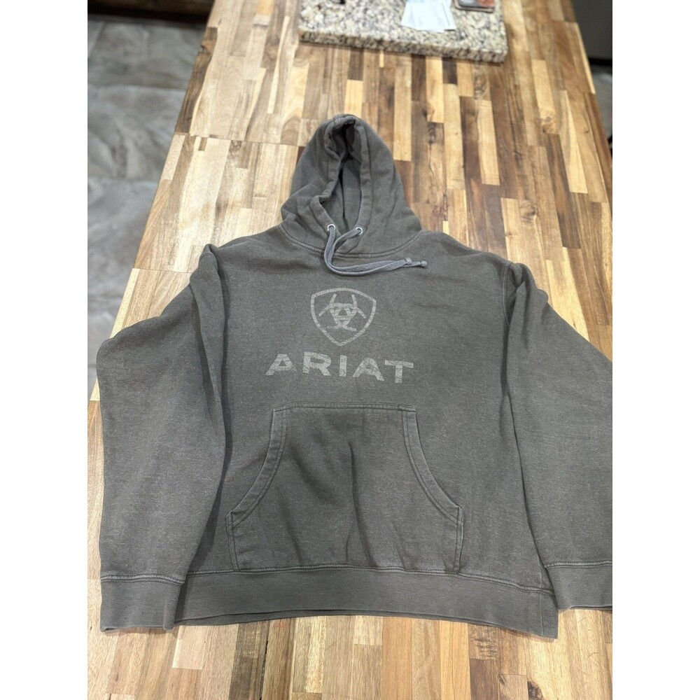 Ariat Hoodie Mens XL Green Rough Grain Logo Sleeve Western Workwear Pullover